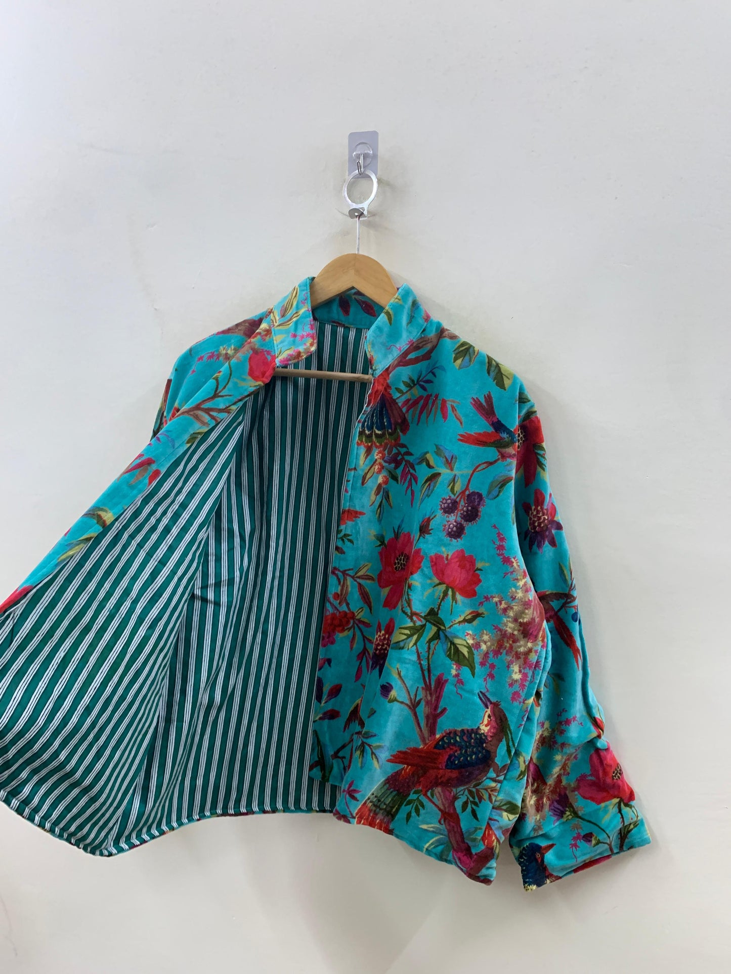 The Turquoise Garden — Printed Velvet Jacket — Turquoise with Botanical Bird Print - Default Title - Zoshak Jacket