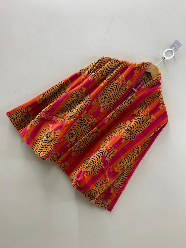 The Tiger Durbar — Velvet Printed Jacket — Saffron, Crimson & Magenta Stripe - Default Title - Zoshak Jacket