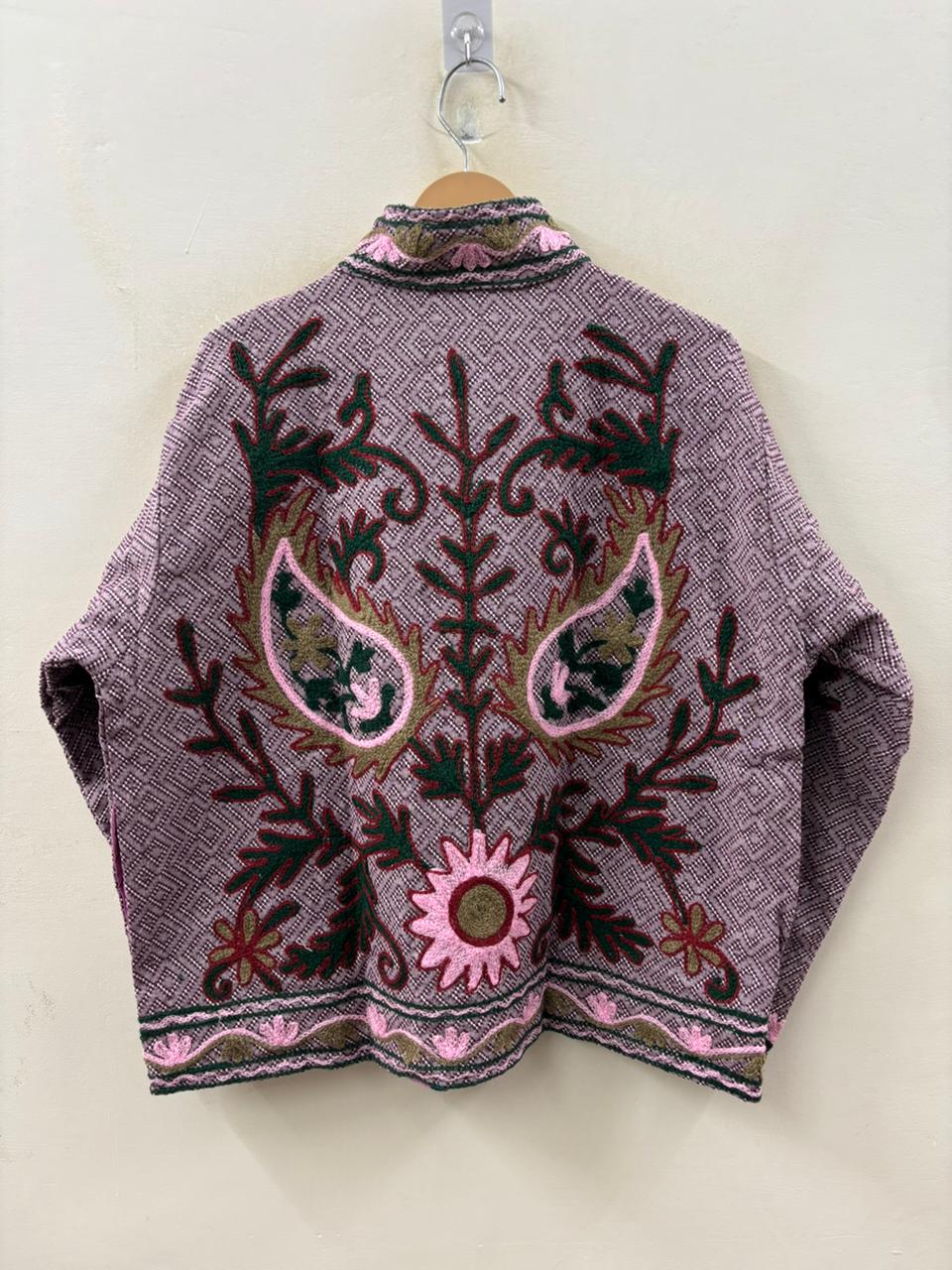 The Garden of Bagh — Suzani Hand-Embroidered Cotton Jacket — Dusty Rose & Forest Green - Default Title - Zoshak Jacket
