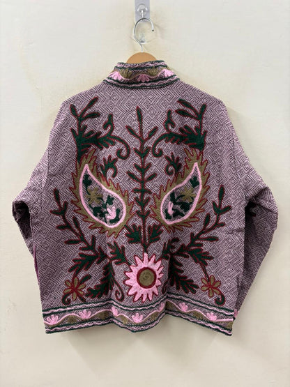 The Garden of Bagh — Suzani Hand-Embroidered Cotton Jacket — Dusty Rose & Forest Green - Default Title - Zoshak Jacket