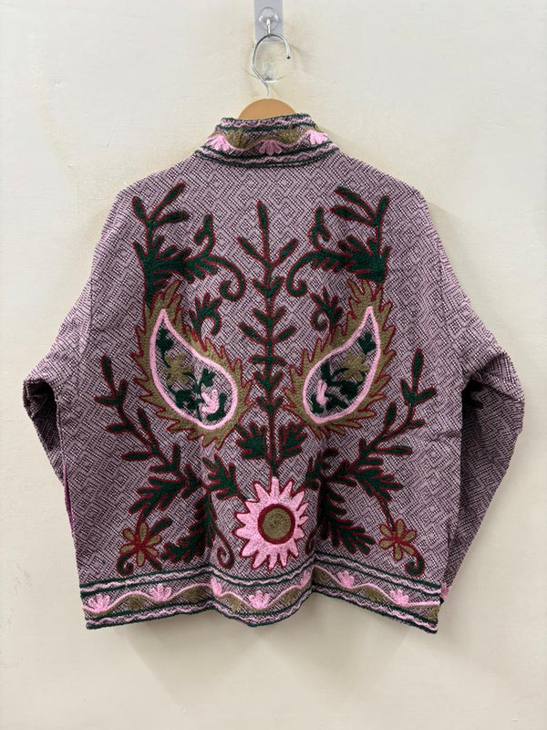 The Garden of Bagh — Suzani Hand-Embroidered Cotton Jacket — Dusty Rose & Forest Green - Default Title - Zoshak Jacket
