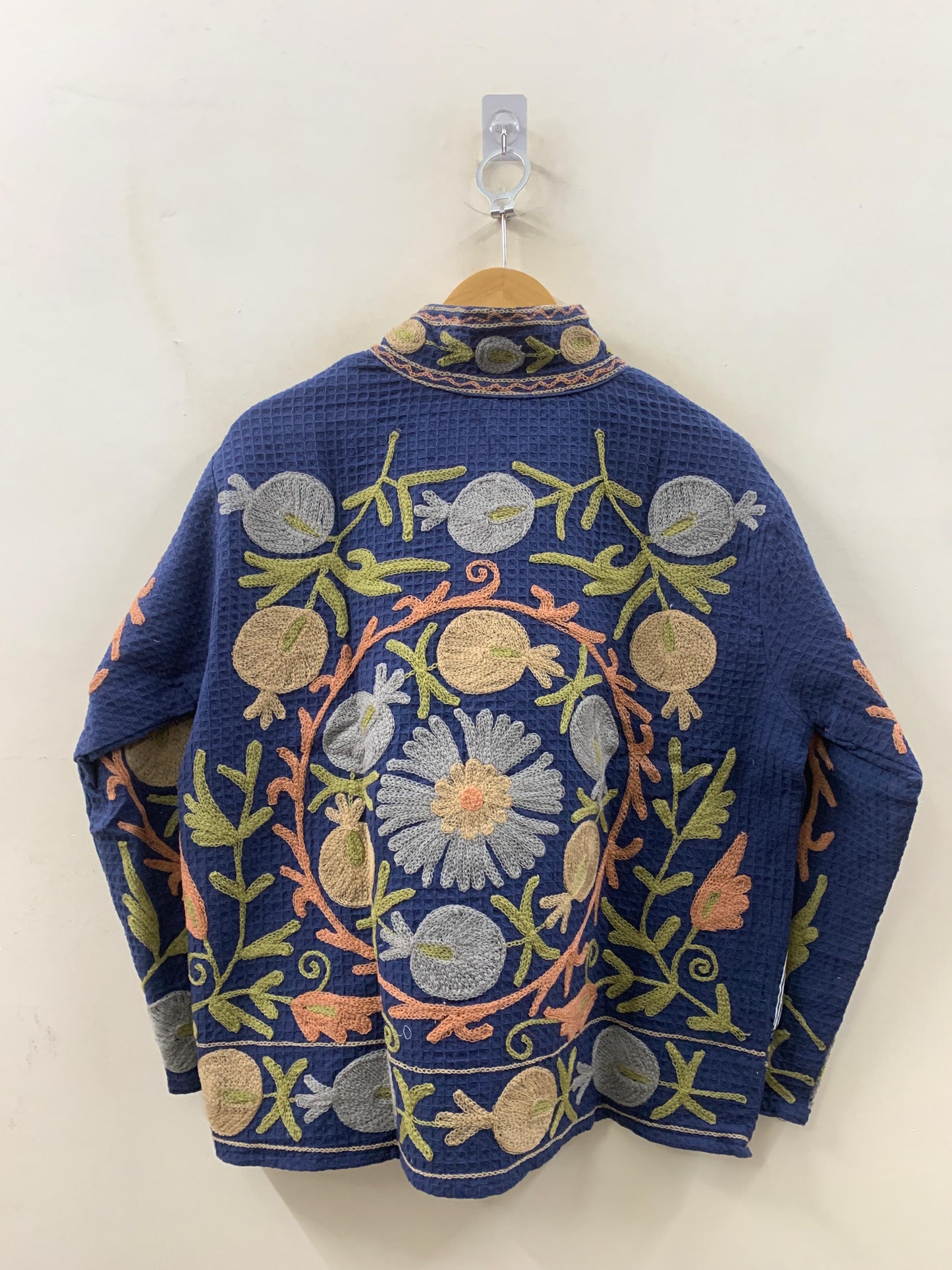 The Indigo Pomegranate — Hand-Embroidered Waffle Cotton Jacket - Default Title - Zoshak