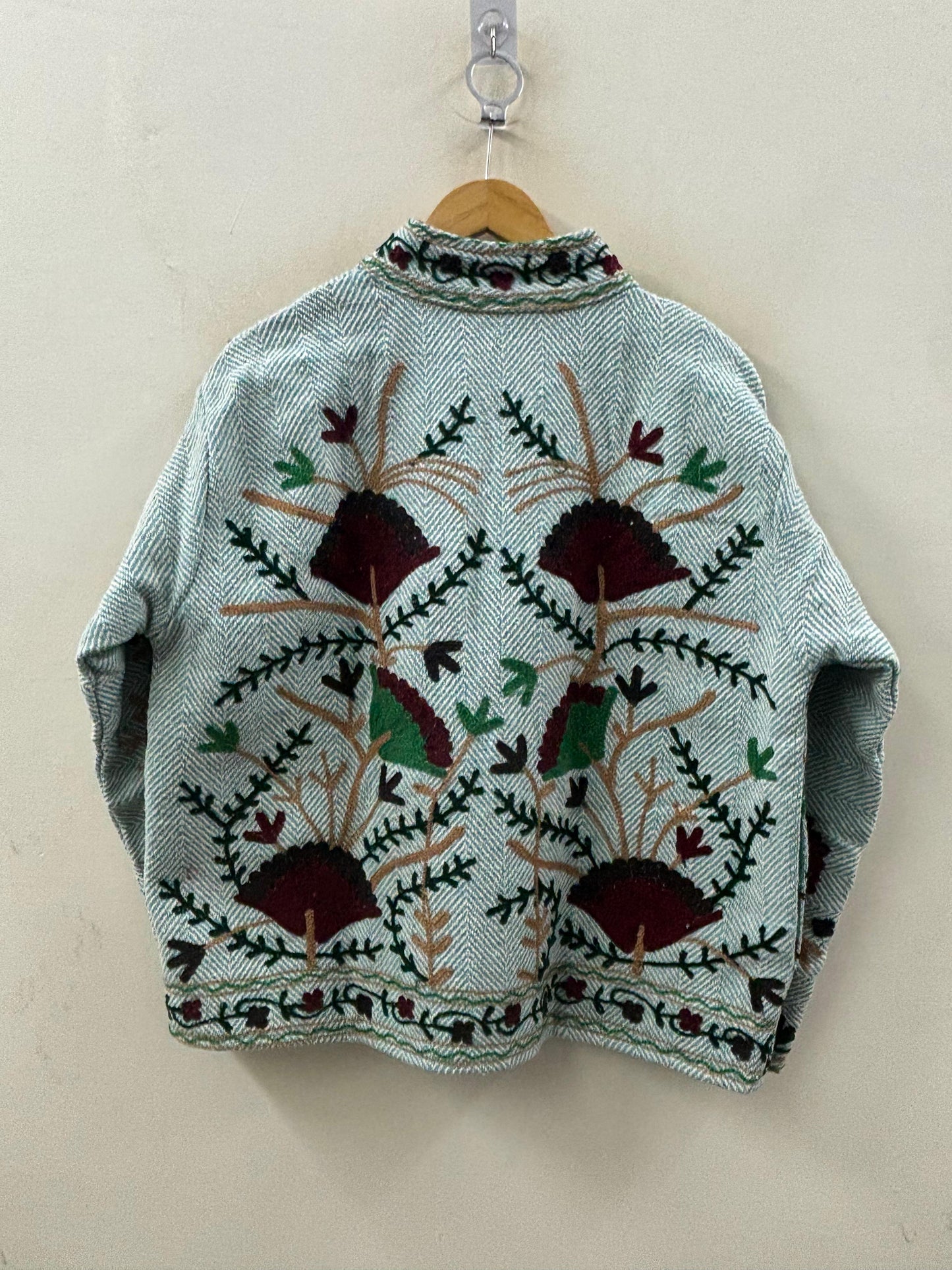The Forest Bloom — Hand-Embroidered Cotton Jacket — Sage Herringbone - Default Title - Zoshak Jacket