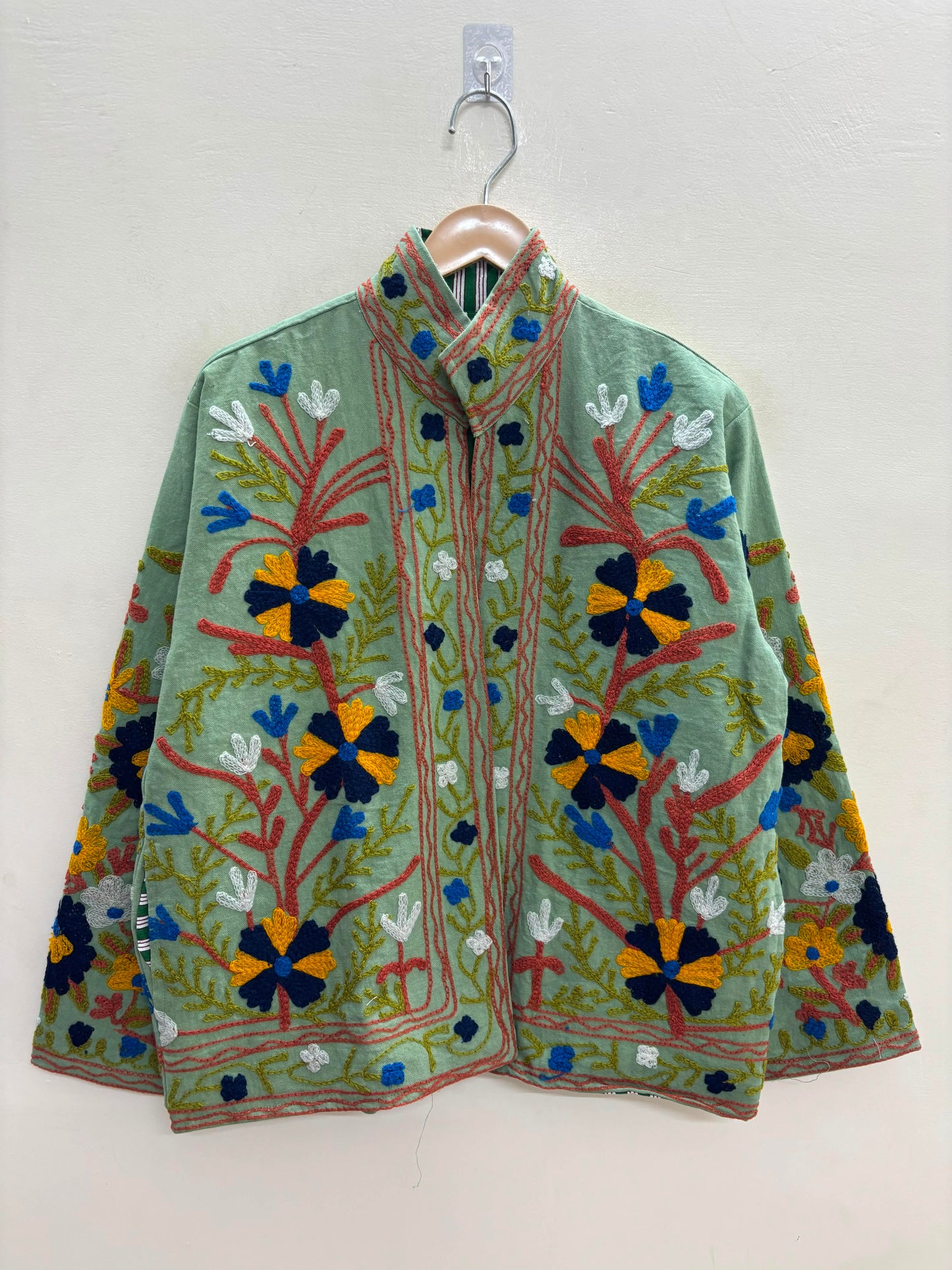 The Sage Meadow — Suzani Embroidered Cotton Jacket — Pistachio Green