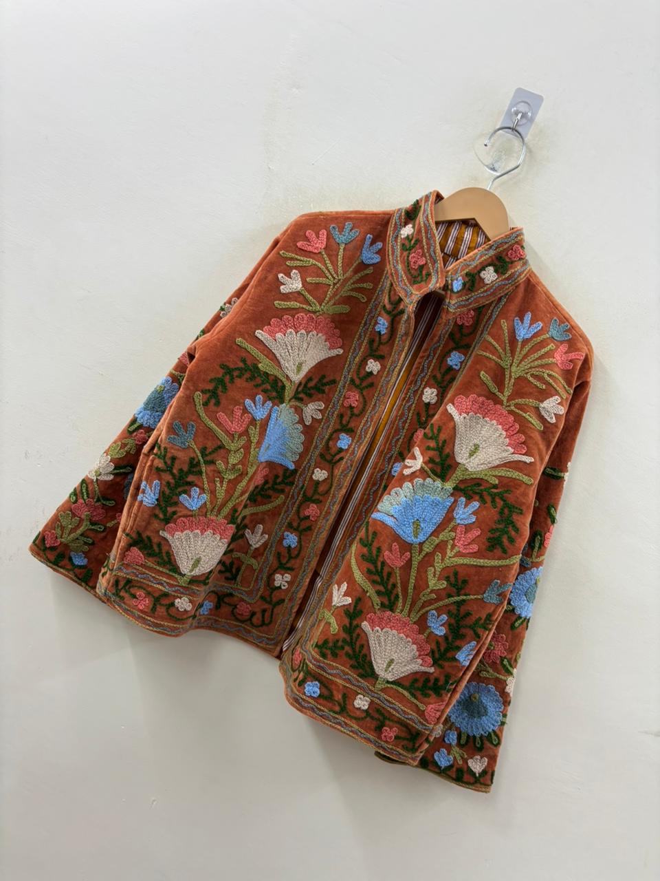 The Saffron Garden — Suzani Hand-Embroidered Velvet Jacket — Burnt Terracotta - Default Title - Zoshak Jacket