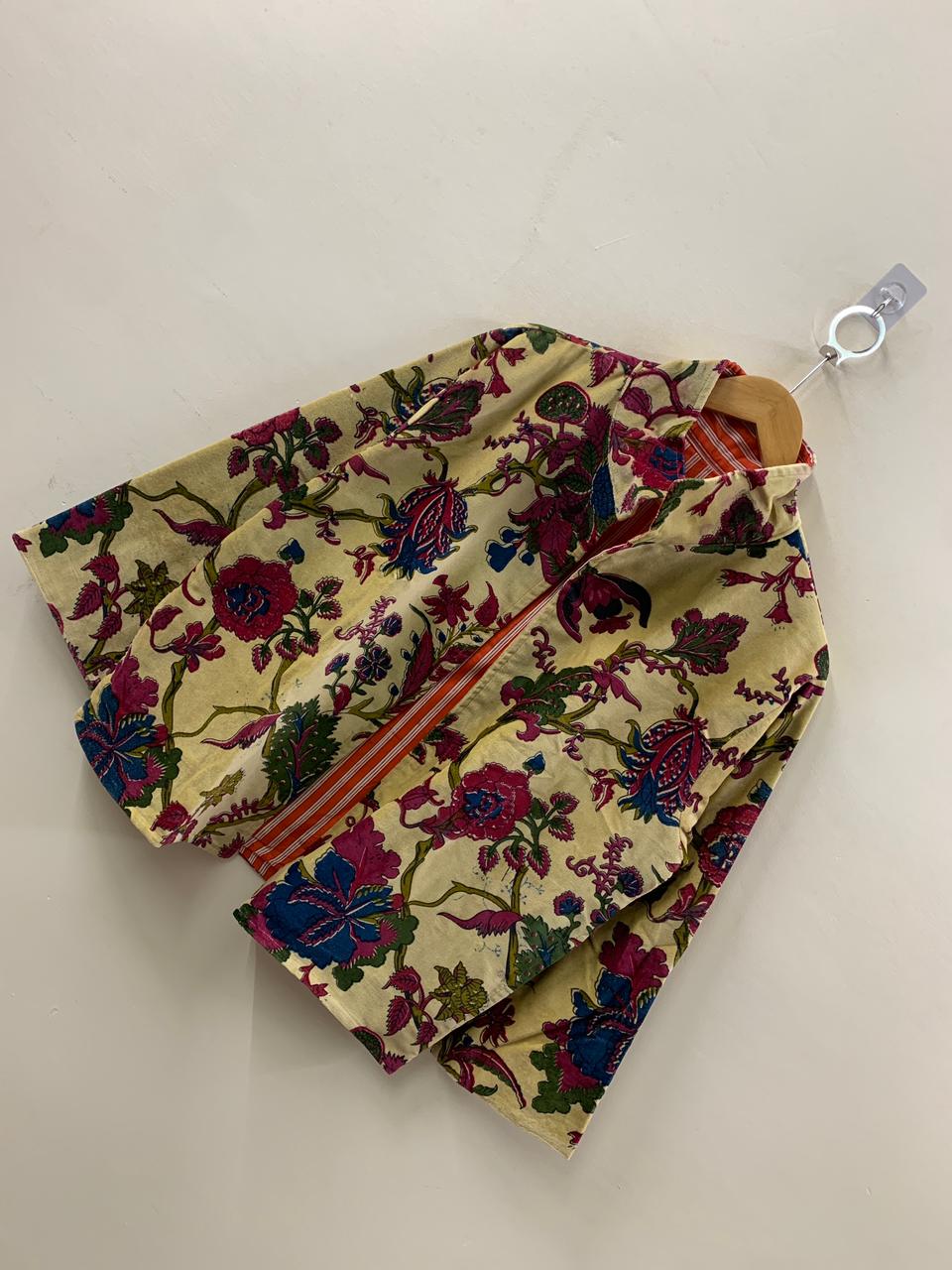 The Gulshan Baagh — Block Printed Cotton Jacket — Pale Citron & Crimson Garden - Default Title - Zoshak Jacket
