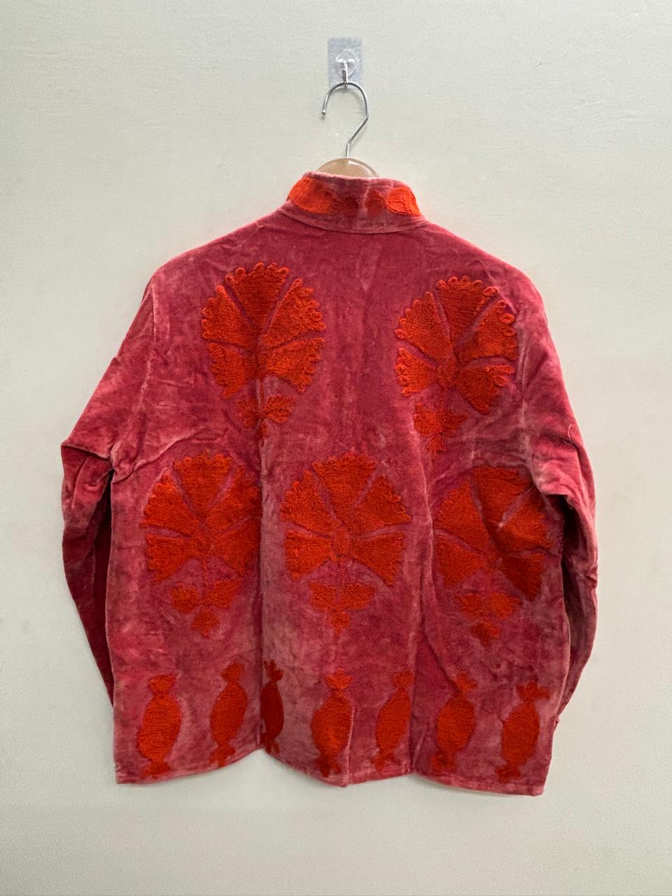 The Ember Garden — Suzani Velvet Jacket — Rose Madder & Flame