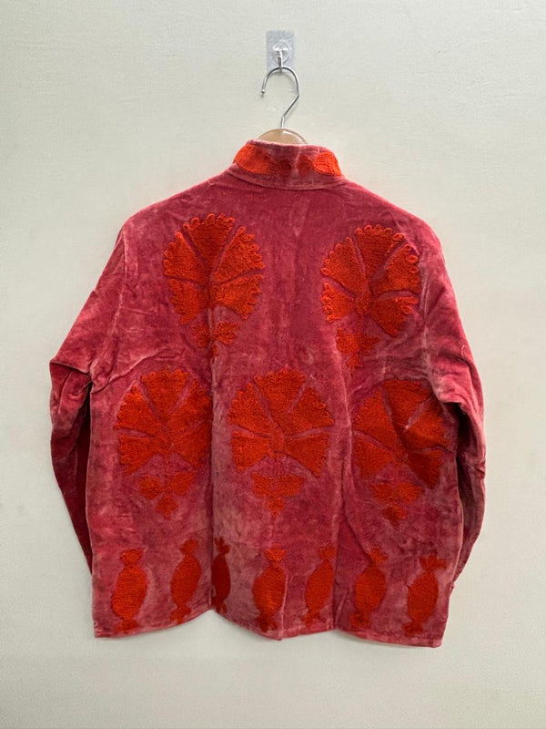 The Ember Garden — Suzani Velvet Jacket — Rose Madder & Flame
