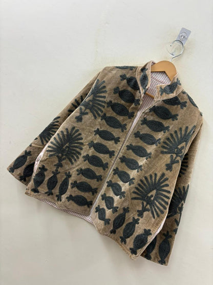 The Nomad's Garden — Suzani Chain-Stitch Velvet Jacket — Dust Rose & Charcoal - Default Title - Zoshak Jacket