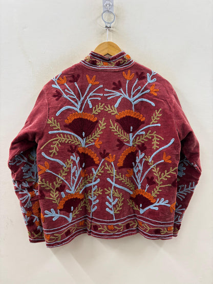 The Poppy Garden — Suzani Hand-Embroidered Velvet Jacket — Antique Rose & Marigold - Default Title - Zoshak Jacket
