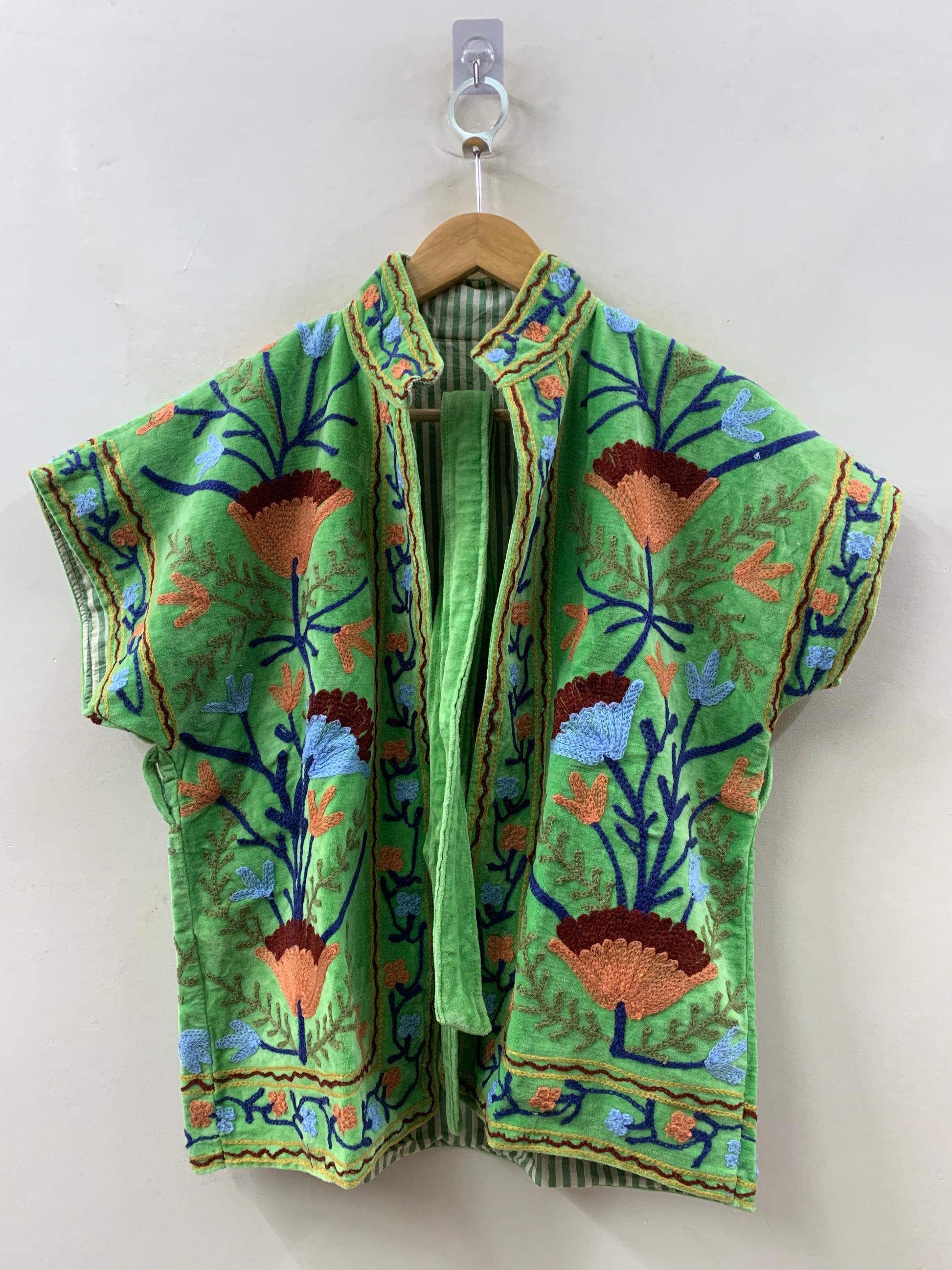 The Baagh Jacket — Suzani-Inspired Hand-Embroidered Velvet Vest — Lime Garden Green - Default Title - Zoshak Jacket
