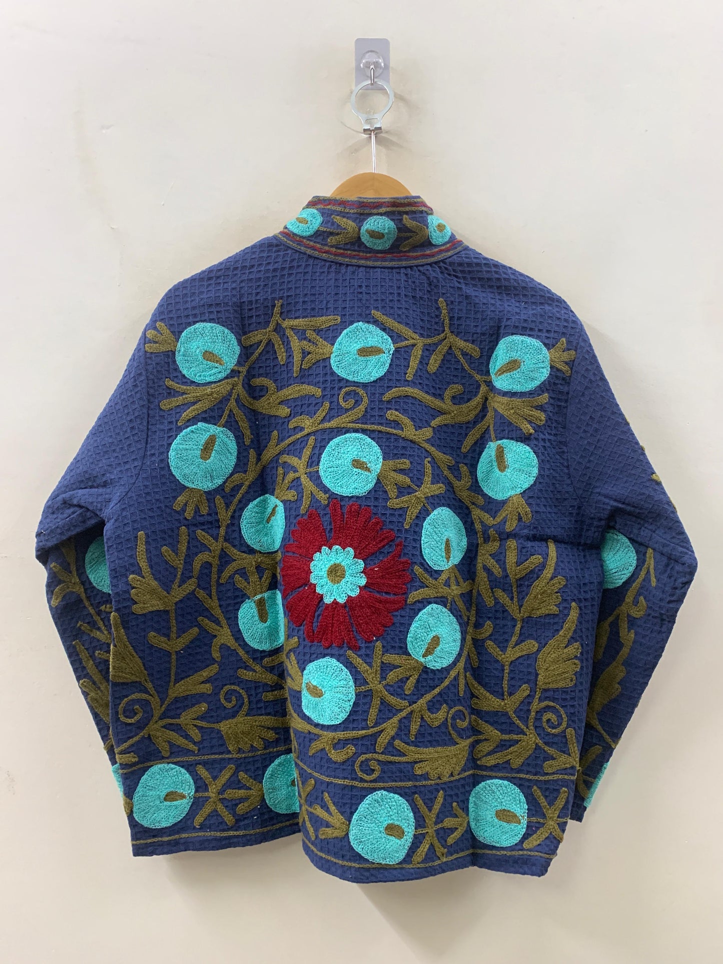 The Indigo Bloom — Hand-Embroidered Waffle Cotton Jacket - Default Title - Zoshak