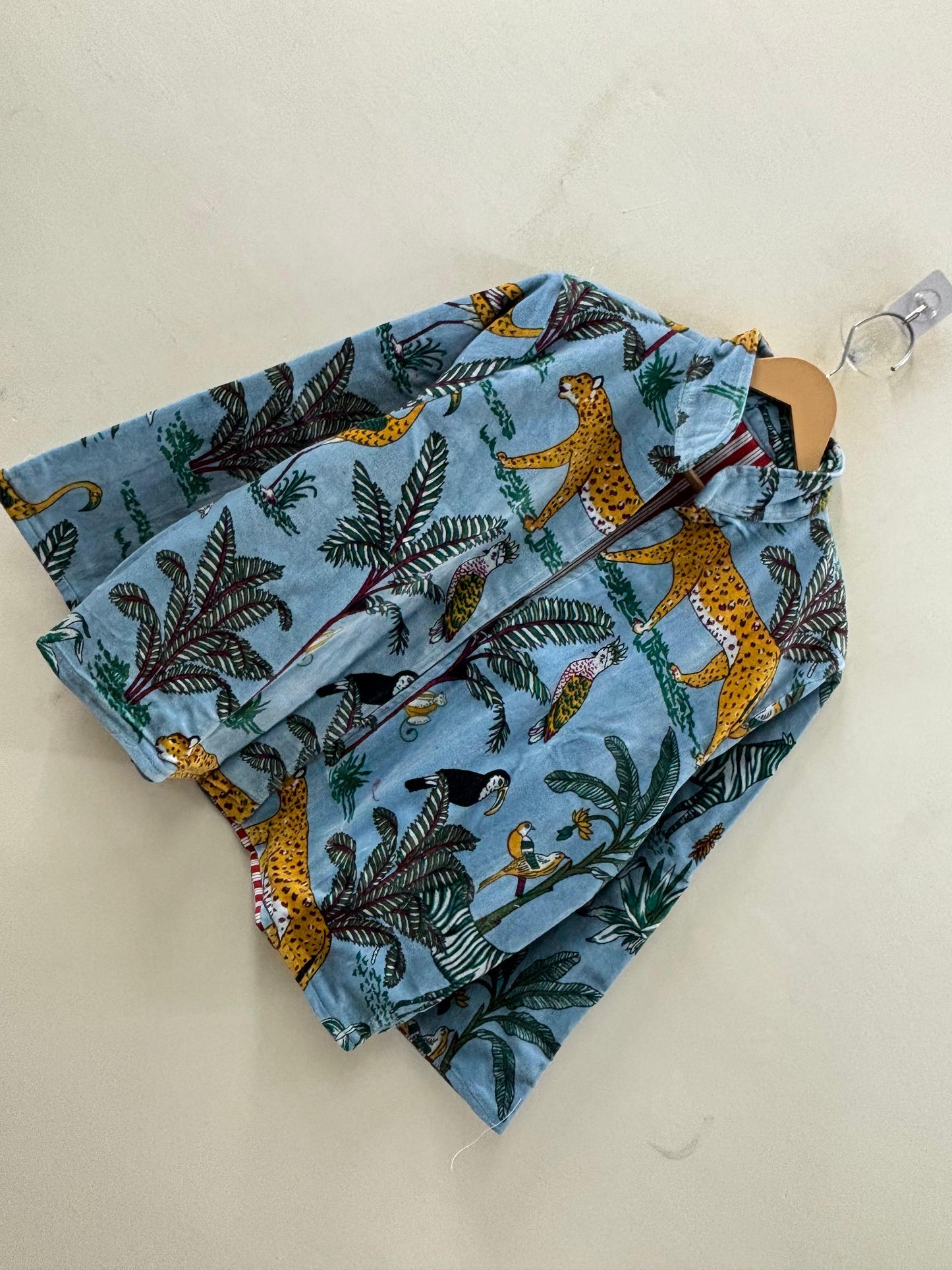 The Jungle Darbar — Block Printed Velvet Jacket — Sky Blue & Ochre - Default Title - Zoshak Jacket