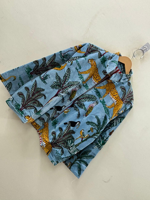 The Jungle Darbar — Block Printed Velvet Jacket — Sky Blue & Ochre - Default Title - Zoshak Jacket