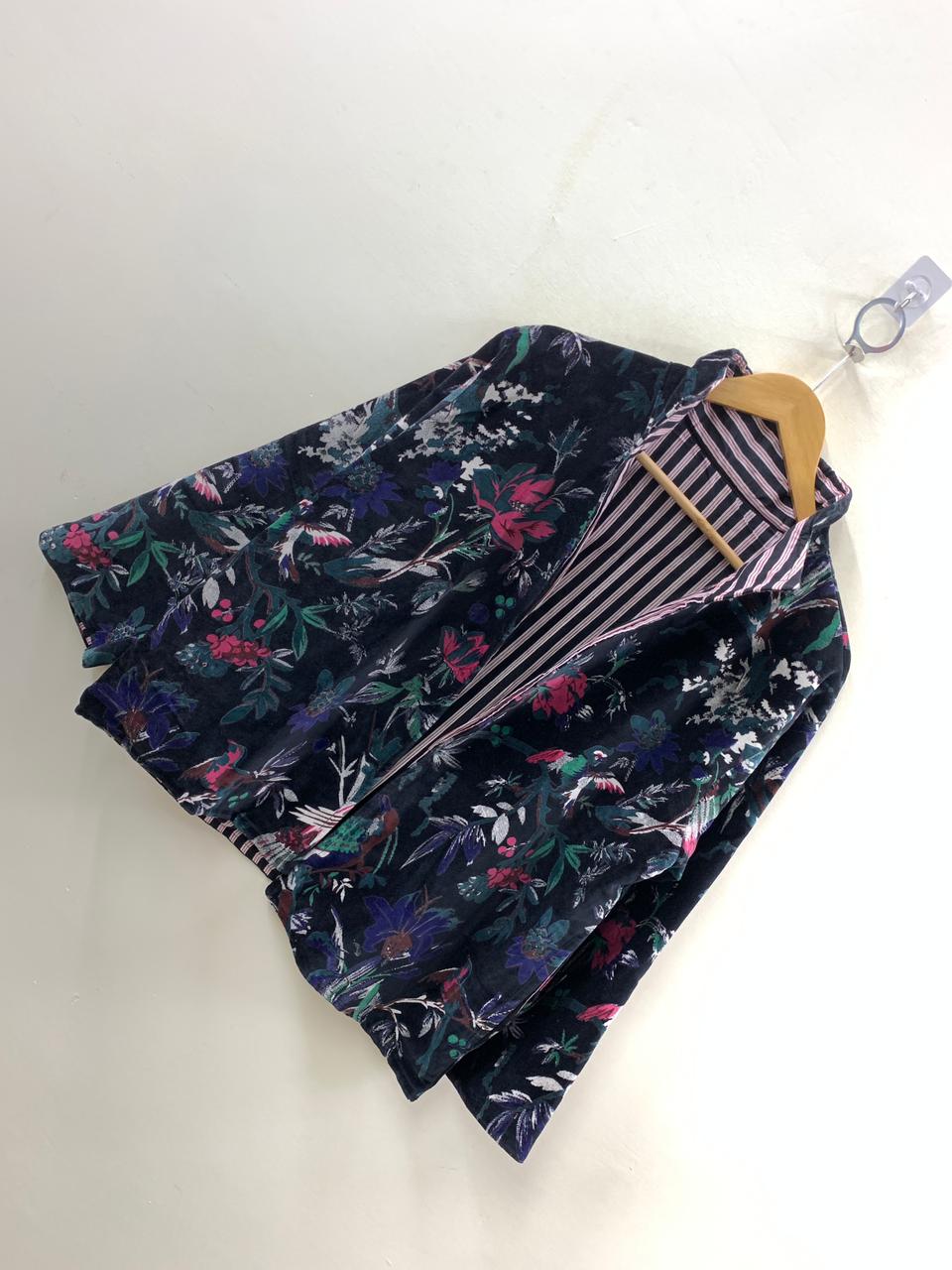 The Midnight Garden — Printed Velvet Jacket — Ink Navy with Botanical Birds - Default Title - Zoshak Jacket