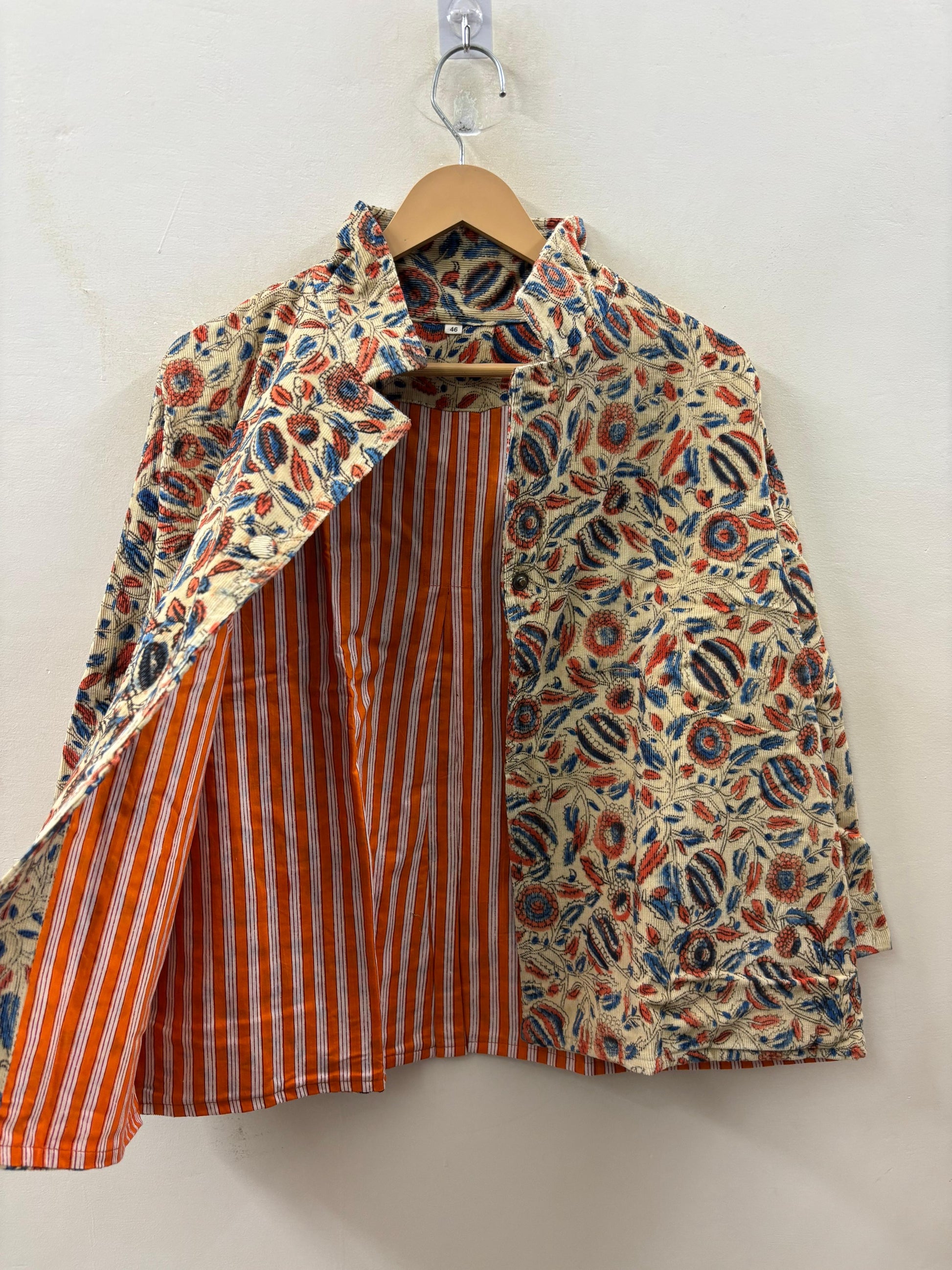 The Blooming Garden — Hand-Embroidered Corduroy Jacket — Cream with Red & Indigo Florals - Default Title - Zoshak Jacket