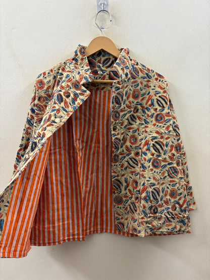 The Blooming Garden — Hand-Embroidered Corduroy Jacket — Cream with Red & Indigo Florals - Default Title - Zoshak Jacket