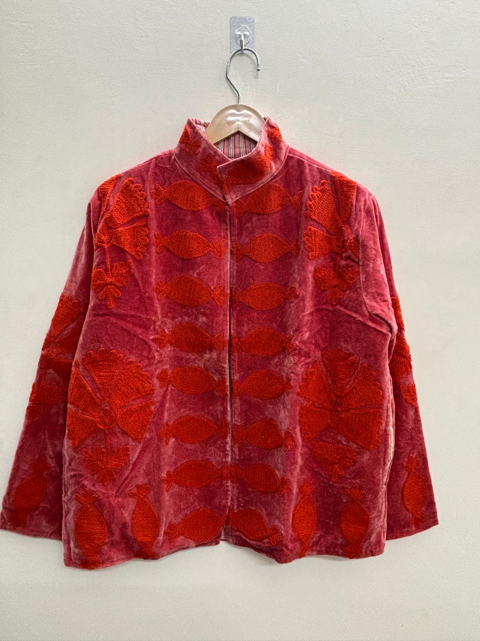 The Ember Garden — Suzani Velvet Jacket — Rose Madder & Flame