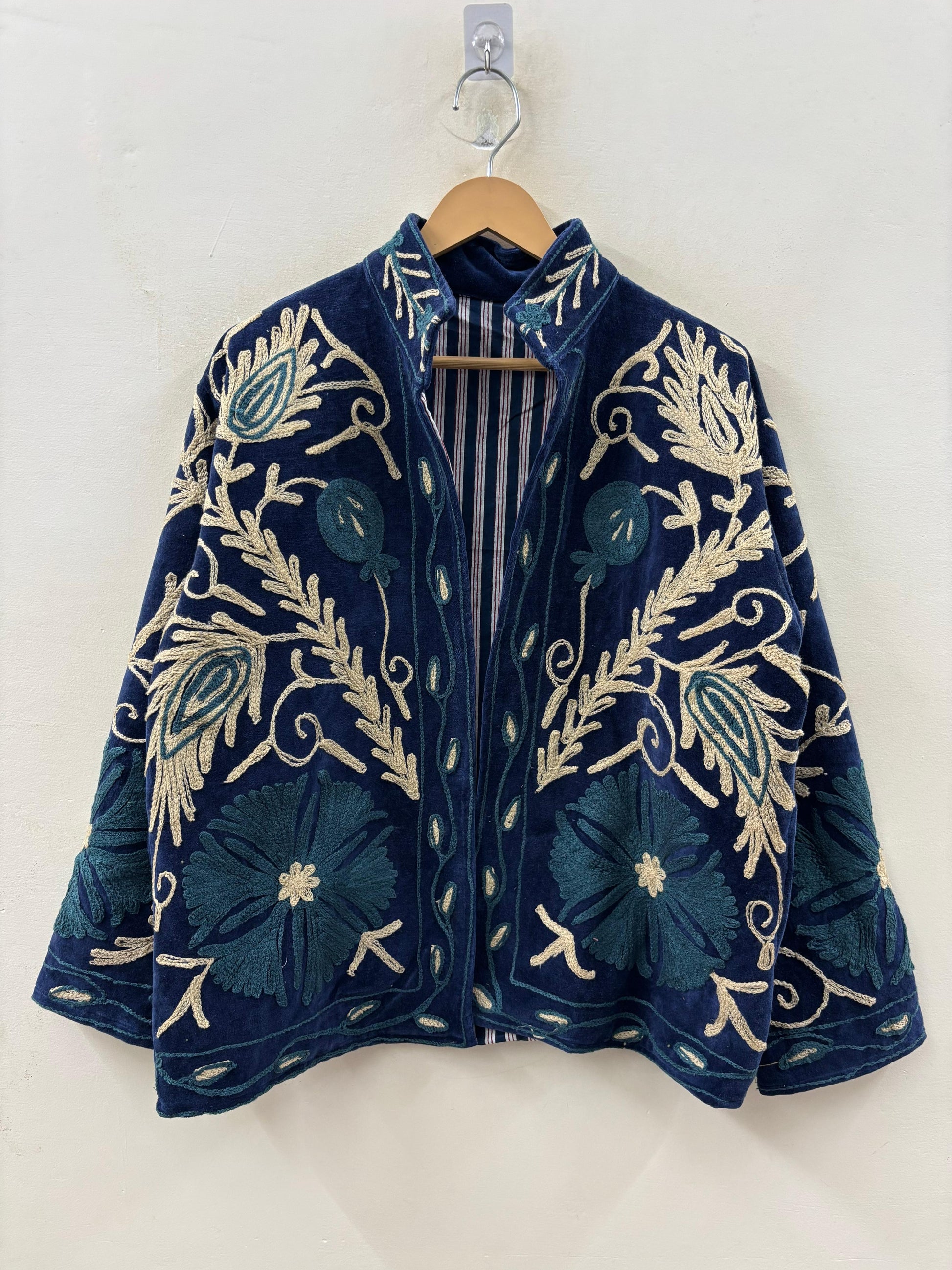 The Gulbadan Midnight — Hand Suzani Embroidered Velvet Jacket - Default Title - Zoshak