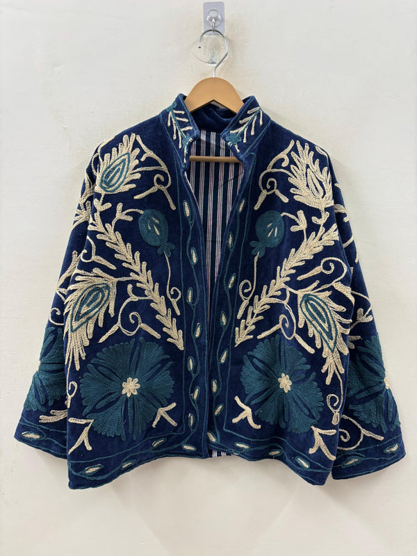 The Gulbadan Midnight — Hand Suzani Embroidered Velvet Jacket