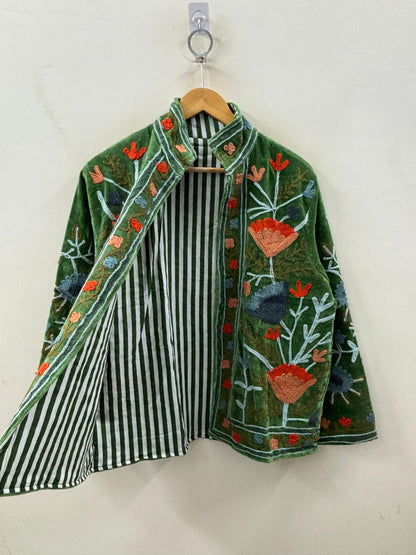 The Gulbadan Forest — Peach Edition · Hand Suzani Embroidered Velvet Jacket - Default Title - Zoshak