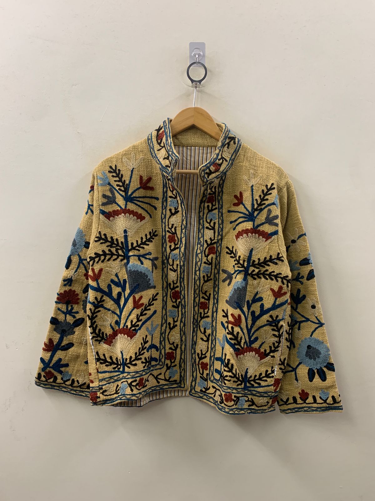 The Saffron Garden — Chainstitch Cotton Jacket — Dusty Mustard & Indigo - Default Title - Zoshak Jacket