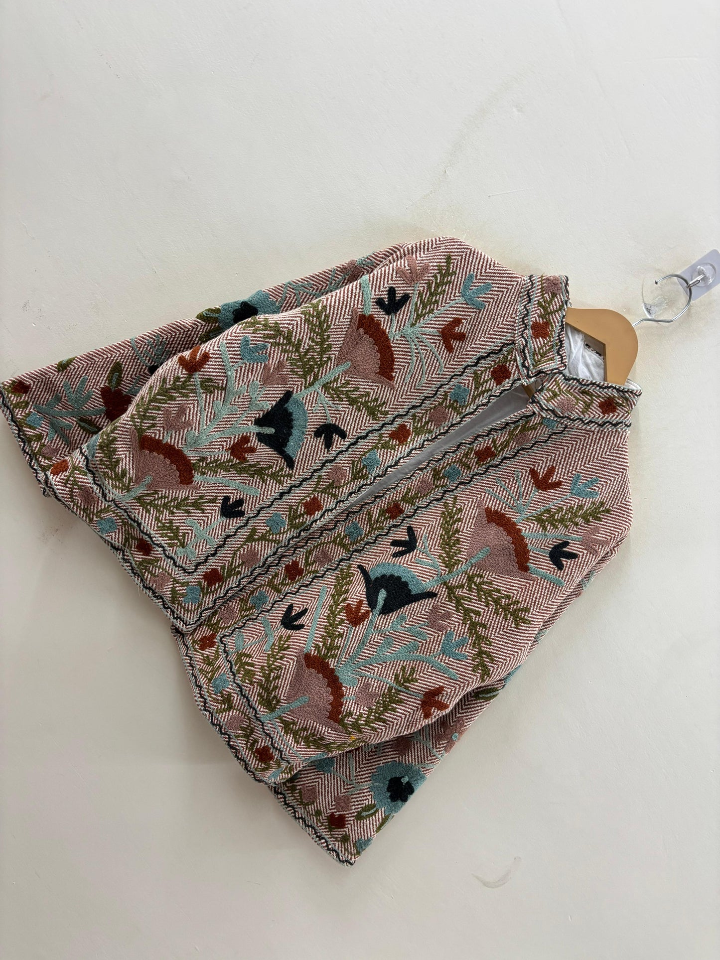 The Garden of Wandering Birds — Crewel Embroidered Herringbone Cotton Jacket — Dusty Rose & Ivory - Default Title - Zoshak Jacket