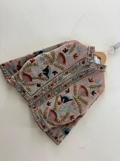 The Garden of Wandering Birds — Crewel Embroidered Herringbone Cotton Jacket — Dusty Rose & Ivory - Default Title - Zoshak Jacket