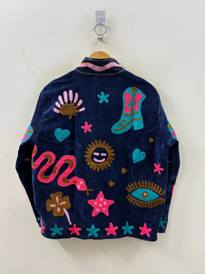 The Nazar — Neon Soul Edition — Hand-Embroidered Navy Velvet Jacket - Default Title - Zoshak
