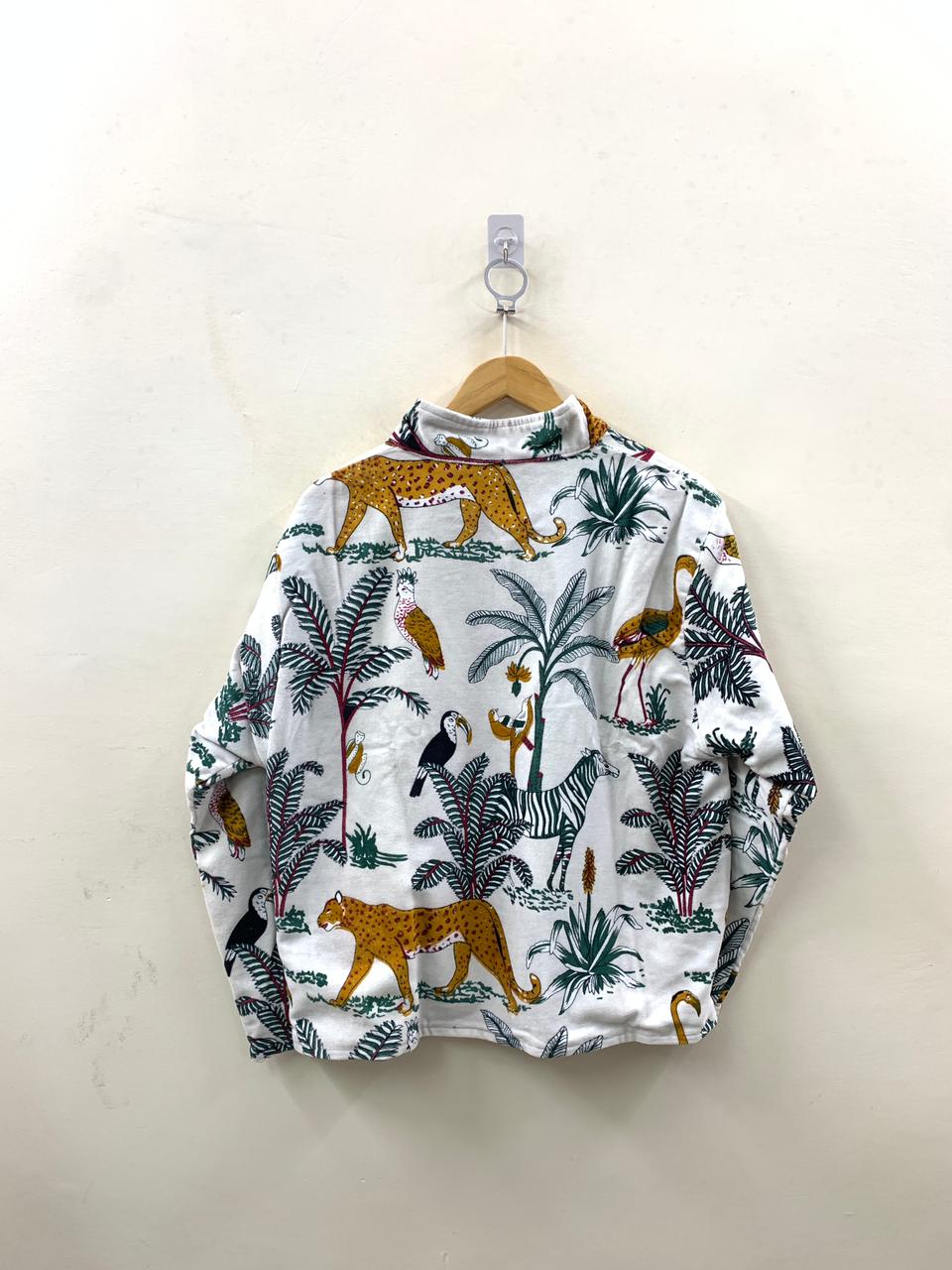 The Jungle Darbar — All-Over Block Printed Cotton Jacket — Ivory Safari - Default Title - Zoshak Jacket