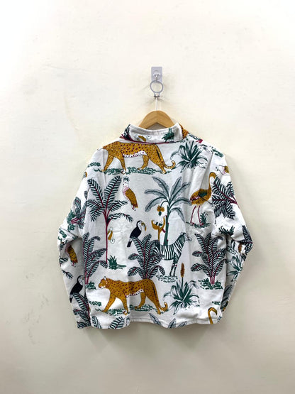 The Jungle Darbar — All-Over Block Printed Cotton Jacket — Ivory Safari - Default Title - Zoshak Jacket