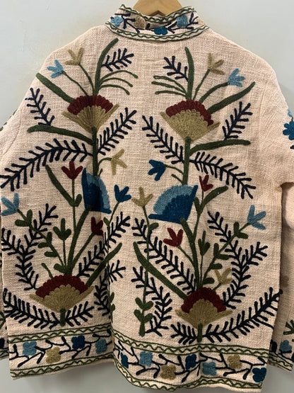 The Garden Manuscript — Crewel-Embroidered Cotton Jacket — Ivory & Wildflower Bloom - Default Title - Zoshak Jacket