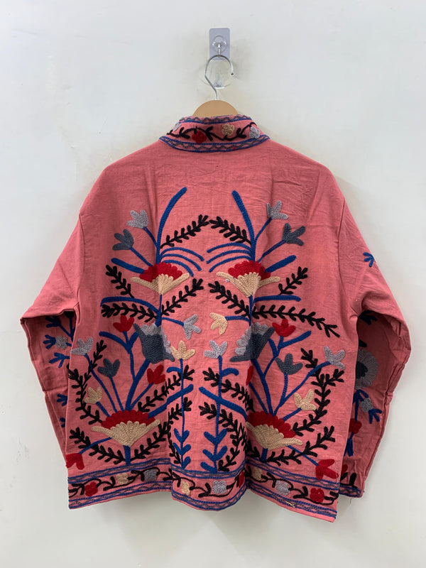 The Rose Garden — Crewel Embroidered Cotton Jacket — Dusty Rose - Default Title - Zoshak Jacket