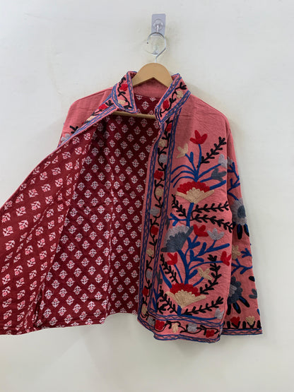 The Rose Garden — Crewel Embroidered Cotton Jacket — Dusty Rose - Default Title - Zoshak Jacket