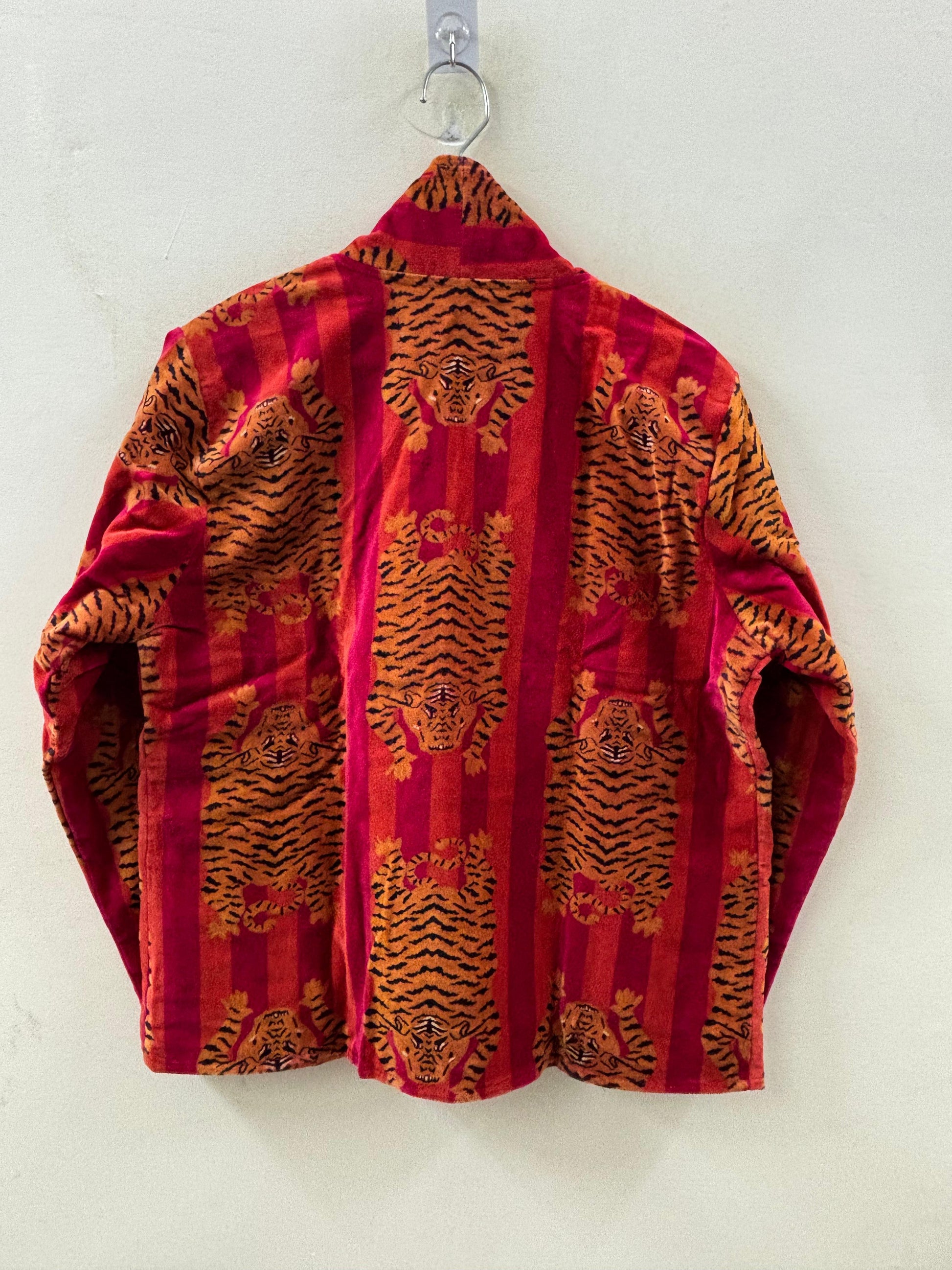 The Tiger Durbar — Velvet Printed Jacket — Saffron & Magenta - Default Title - Zoshak Jacket