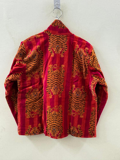 The Tiger Durbar — Velvet Printed Jacket — Saffron & Magenta - Default Title - Zoshak Jacket