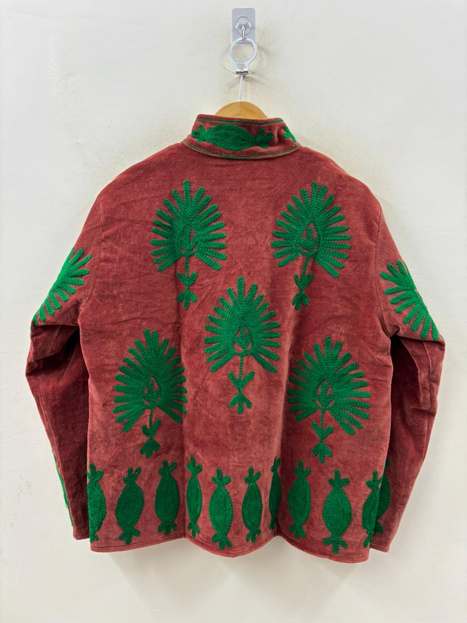 The Melon Garden — Suzani Hand-Embroidered Velvet Jacket — Terracotta & Forest Green - Default Title - Zoshak Jacket