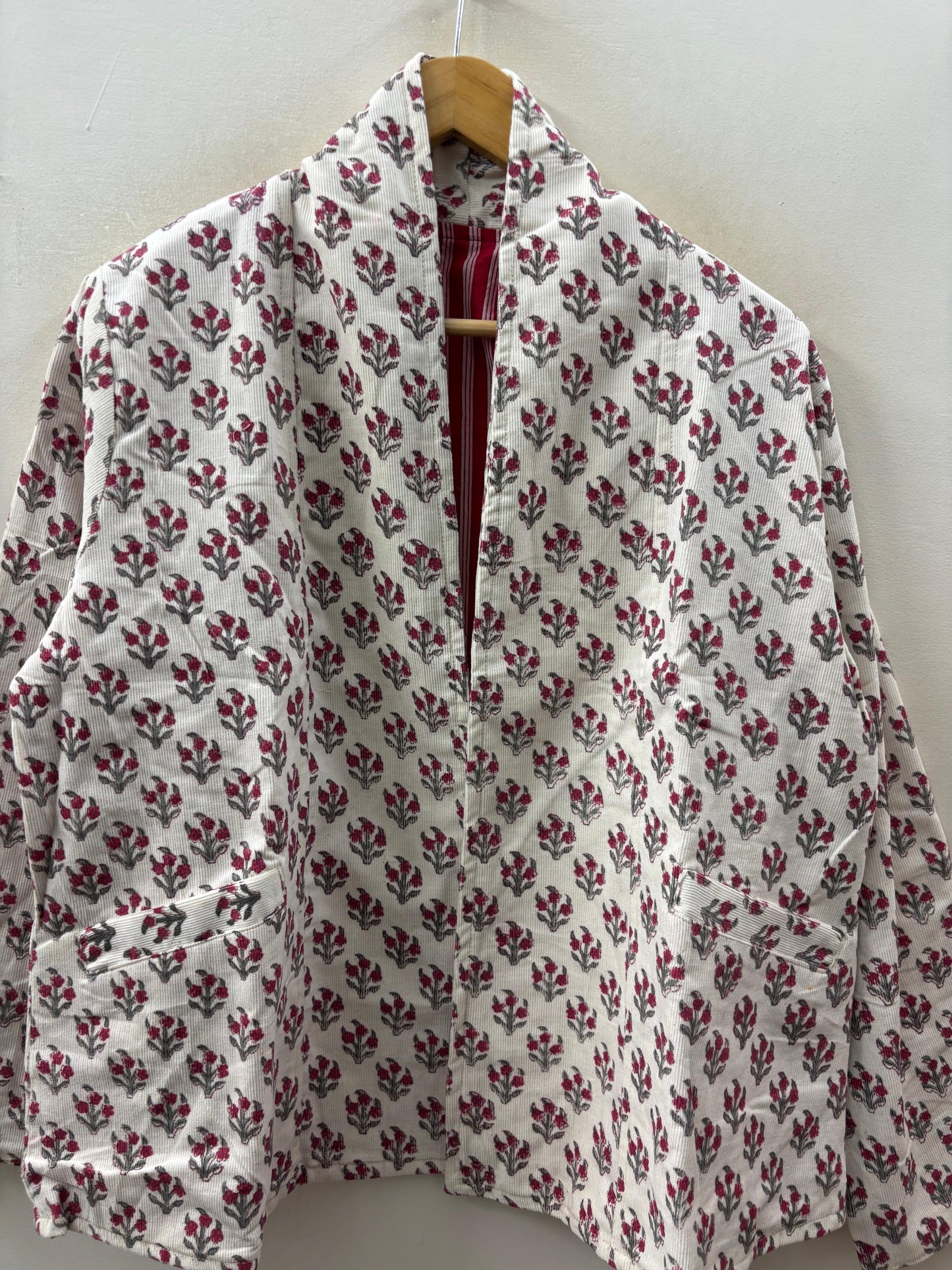 The Bagh — Hand-Embroidered Corduroy Jacket — Ivory with Ruby Florals - Default Title - Zoshak Jacket