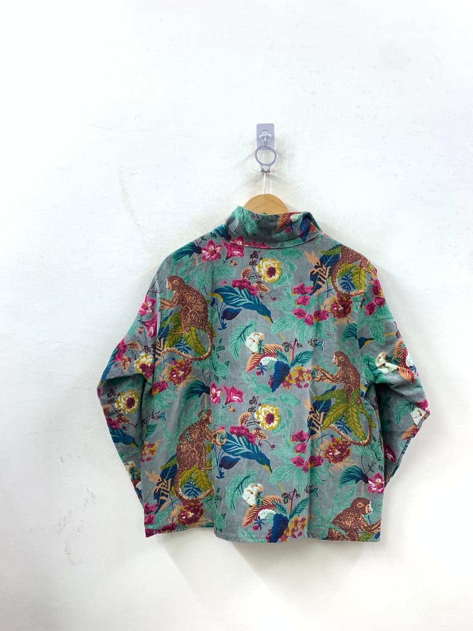 The Jungle Durbar — Printed Velvet Jacket — Slate Grey & Tropical Bloom - Default Title - Zoshak Jacket