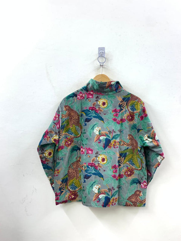 The Jungle Durbar — Printed Velvet Jacket — Slate Grey & Tropical Bloom - Default Title - Zoshak Jacket