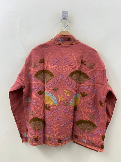 The Gulbahar — Crewel Embroidered Cotton Jacket — Faded Rose - Default Title - Zoshak Jacket