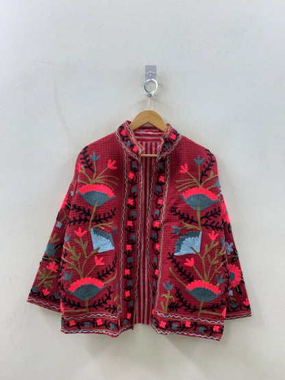 The Crimson Suzani — Neon Edition — Hand-Embroidered Waffle Cotton Jacket - Default Title - Zoshak