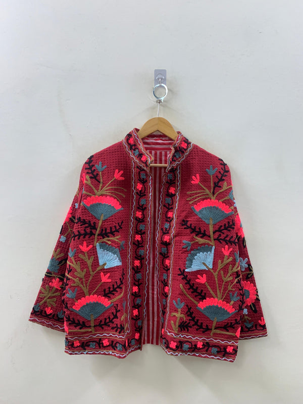 The Crimson Suzani — Neon Edition — Hand-Embroidered Waffle Cotton Jacket - Default Title - Zoshak