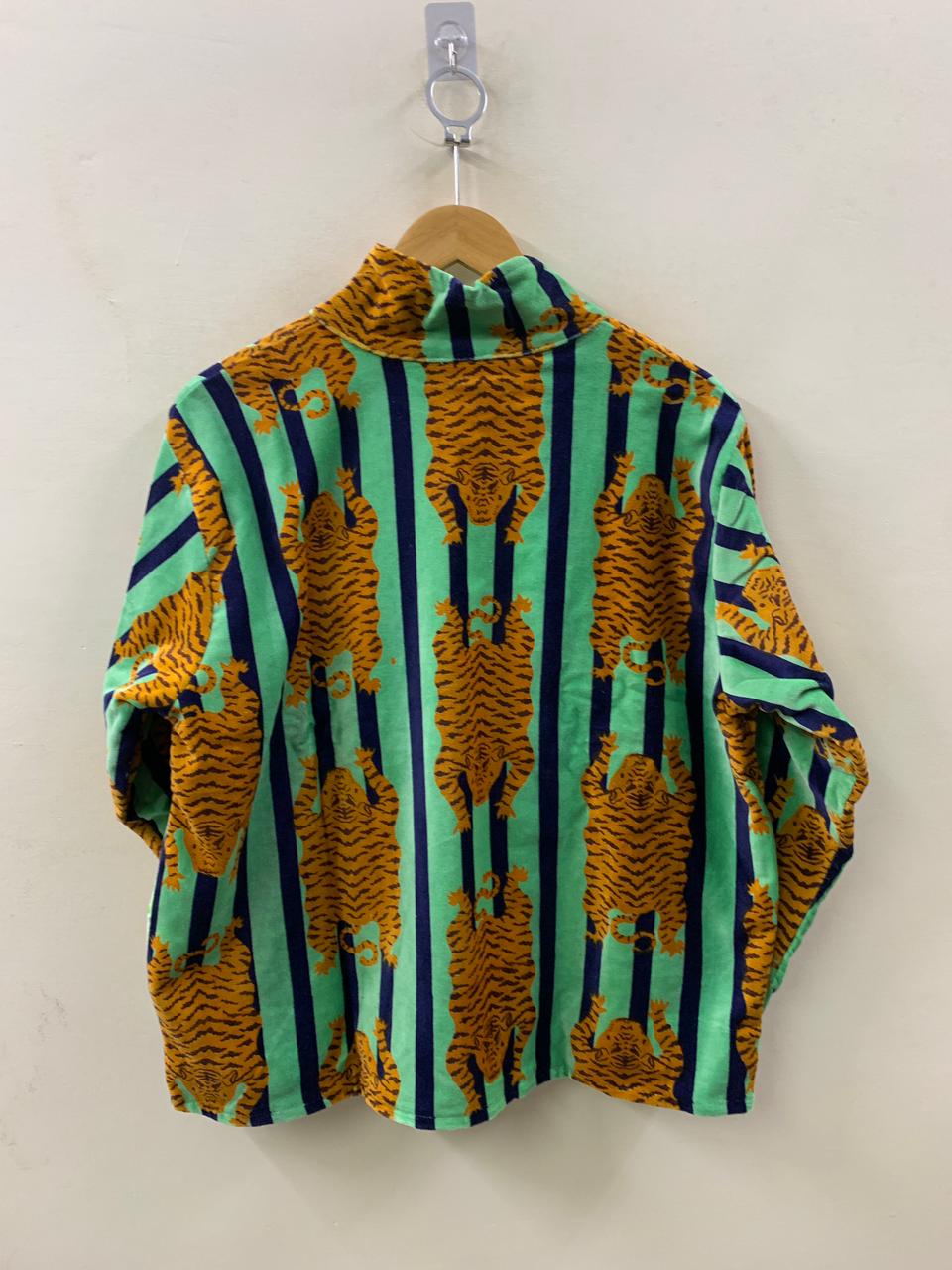 The Bengal Striper — Block Printed Velvet Jacket — Mint, Navy & Amber - Default Title - Zoshak Jacket