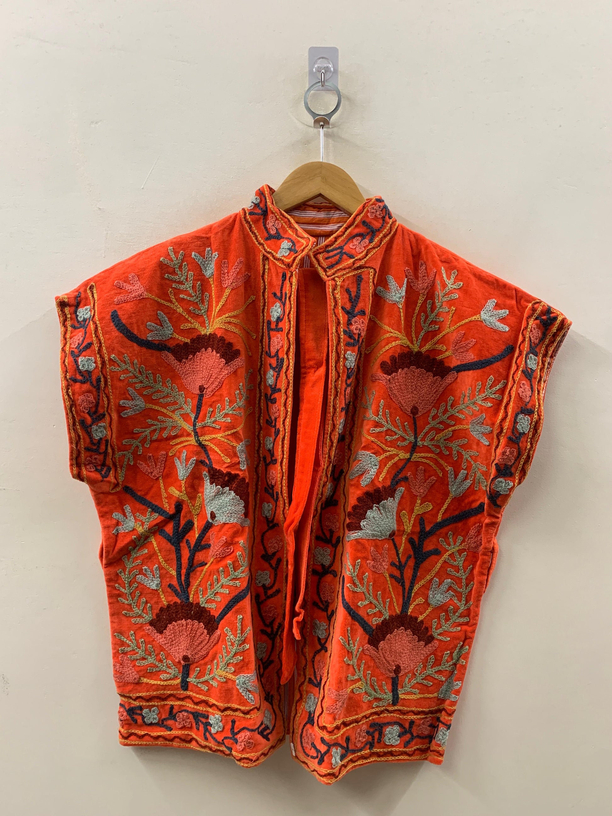 The Gulbagh — Suzani Hand-Embroidered Velvet Vest Jacket — Ember Orange - Default Title - Zoshak Jacket