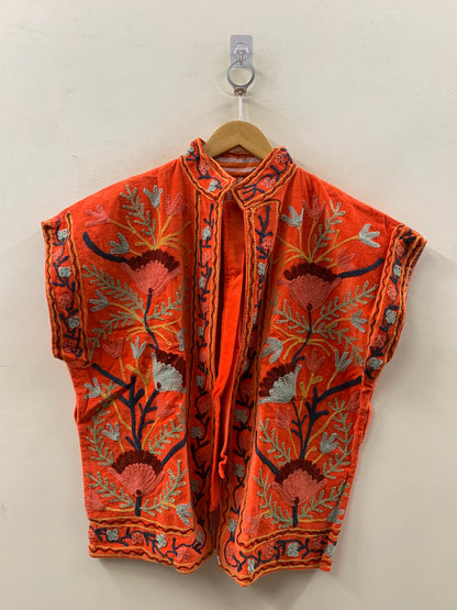 The Gulbagh — Suzani Hand-Embroidered Velvet Vest Jacket — Ember Orange - Default Title - Zoshak Jacket