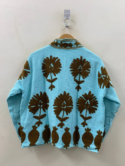 The Aqua Suzani — Amber Edition — Hand-Embroidered Waffle Cotton Jacket - Default Title - Zoshak