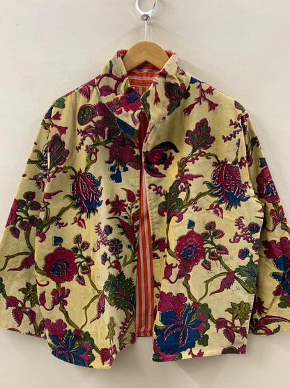 The Gulshan Baagh — Block Printed Cotton Jacket — Pale Citron & Crimson Garden - Default Title - Zoshak Jacket