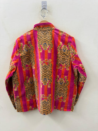 The Bengal Stripe — Block Printed Velvet Jacket — Fuchsia, Flame & Tiger Gold - Default Title - Zoshak Jacket