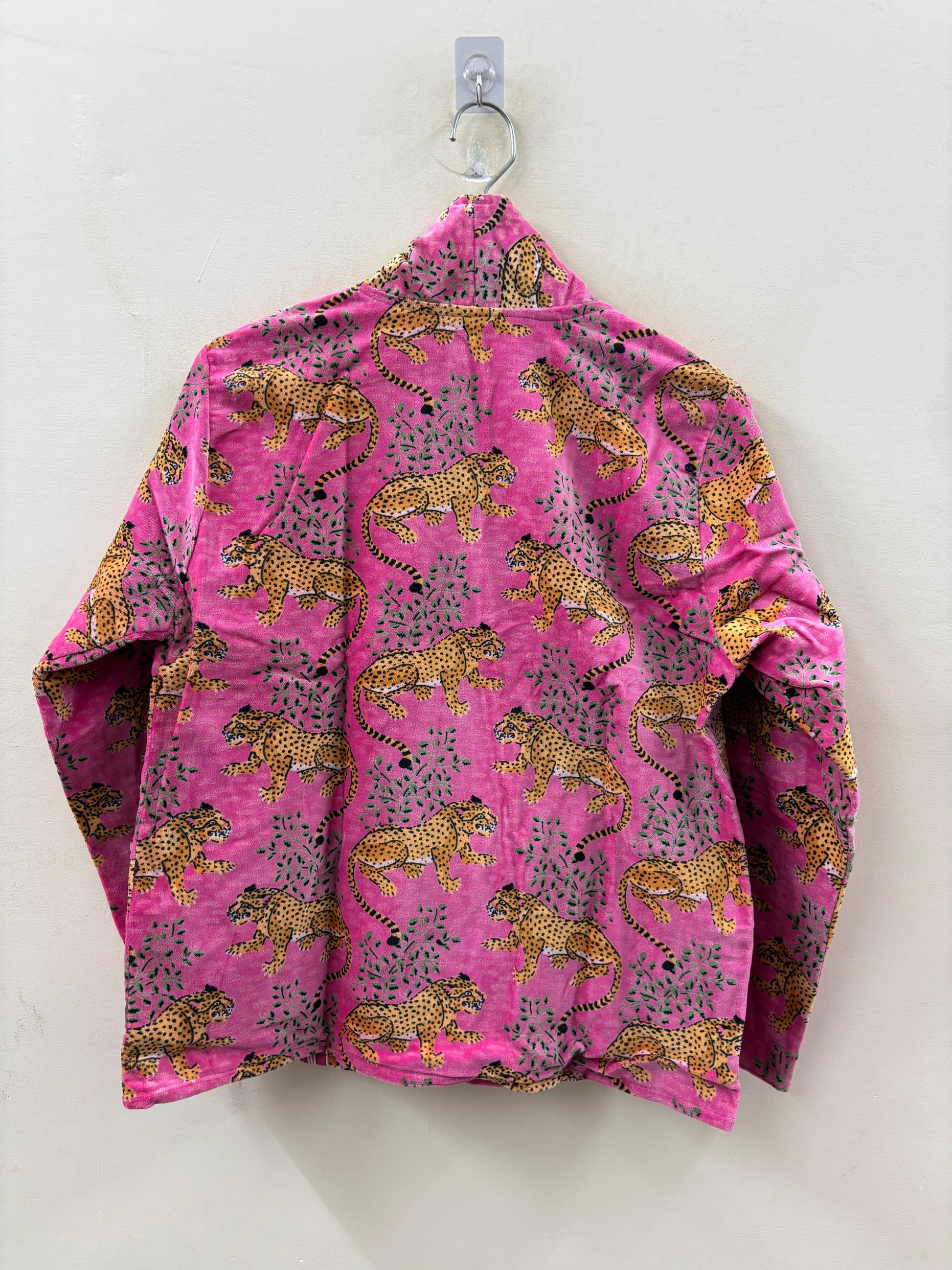 The Leopard Garden — Block Printed Velvet Jacket — Fuchsia Pink - Default Title - Zoshak Jacket